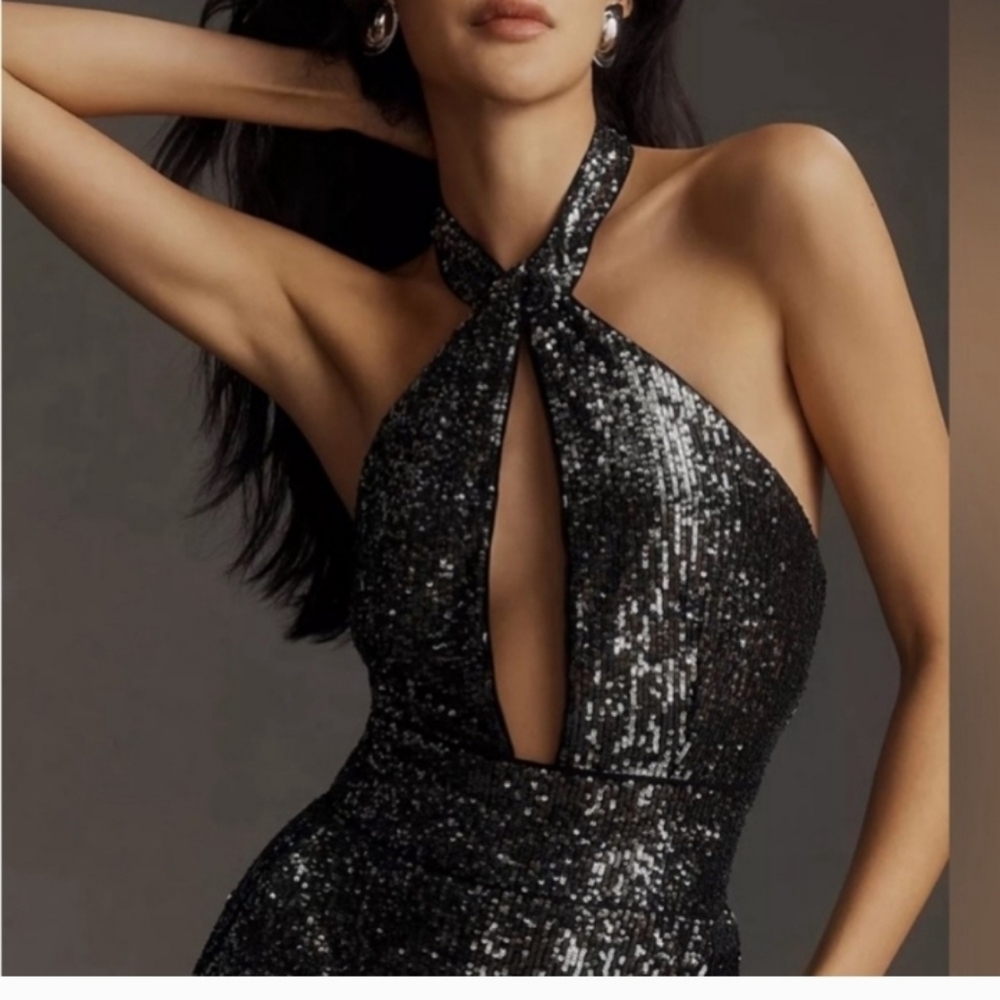 MaEVE by ANTROPOLOGIE Sequins Halter neck Festive Jumpsuit - Picture 5 of 11